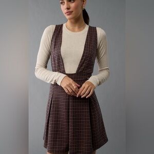 American Eagle Outfitters Plaid Pinafore Dress - Brown and Cream